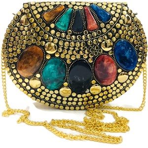 Unique Vintage Handmade Metal Bag with Natural Stone Mosaic Detail